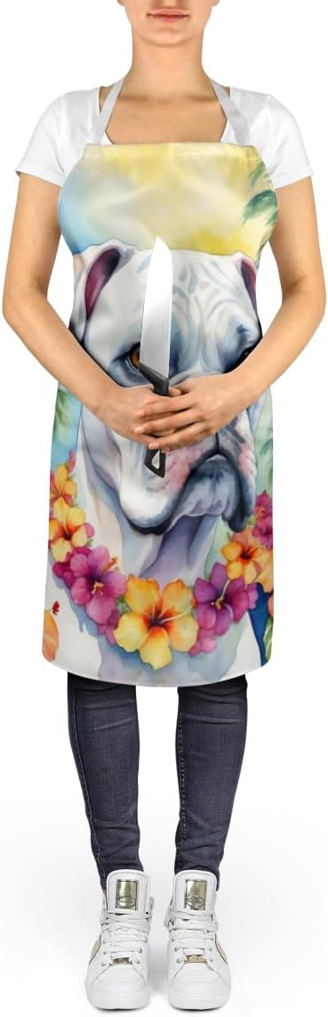 Caroline's Treasures White Boxer Luau Apron Cooking Kitchen Server Baking Crafts Gardening for Adult Women Men, Unisex, Large, Multicolor