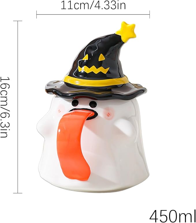 Cute Mugs, Halloween Water Cup White Ceramic, Tea Drinkware Drink Container for Restaurant Farmhouse Home Apartment Kitchen Hotel