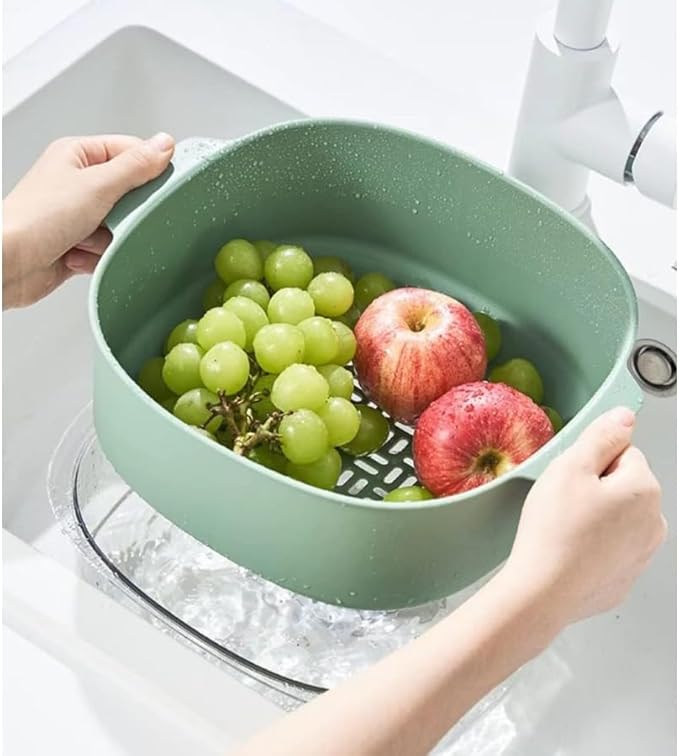 GAORUIFENG Bowl Set 2 in 1 Colander Thicker Colander Bowl Set Colander Bowl Set Bowl Set Stack Flat draining net Colander Bowl Japanese Stylish Colander Bowl Set Kitchen Supplies (D) (A)