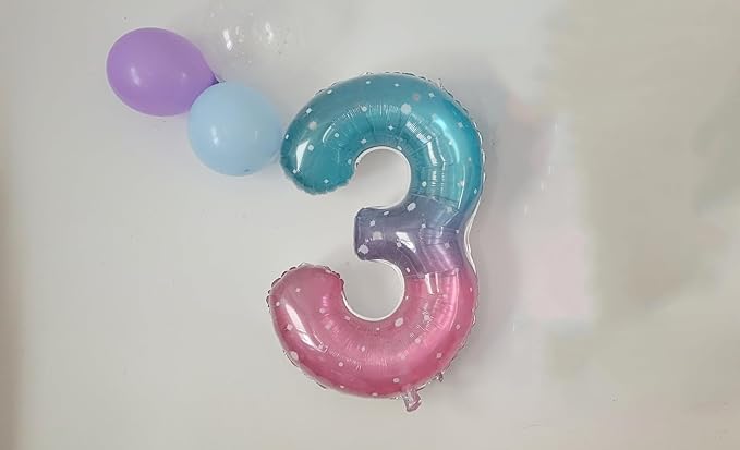 Numbers Balloon 3, 40 Inch Large Pink Purple Blue Balloon for Three Year Old Birthday Decor, 3 13 30 31 Birthday Party Decorations for Wedding Supplies