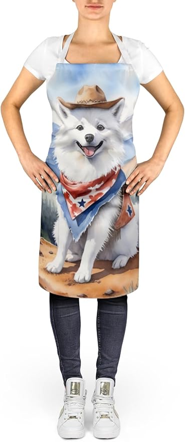 Caroline's Treasures American Eskimo Cowboy Welcome Apron Cooking Kitchen Server Baking Crafts Gardening for Adult Women Men, Unisex, Large, Multicolor