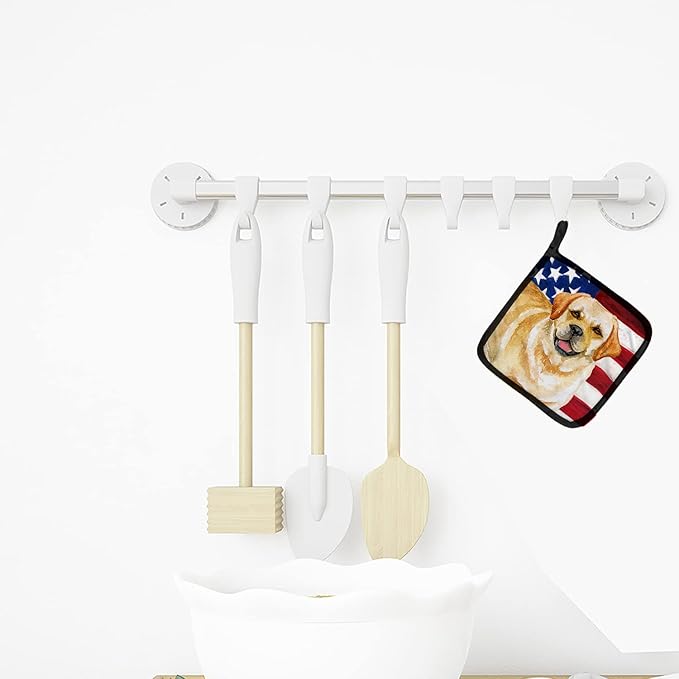 Caroline's Treasures BB9664PTHD Golden Retriever Patriotic Pair of Pot Holders Kitchen Heat Resistant Pot Holders Sets Oven Hot Pads for Cooking Baking BBQ, 7 1/2 x 7 1/2