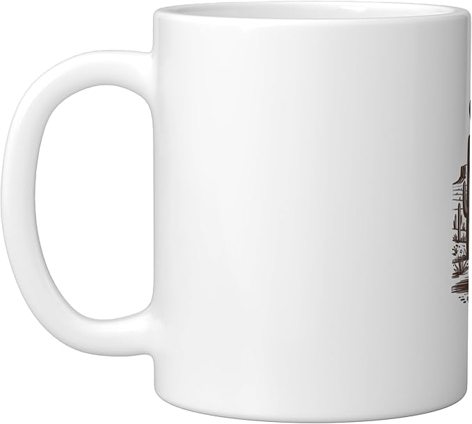 Retro Cowboy Cat UFO Desert Western Feline Art Ceramic Mug, White