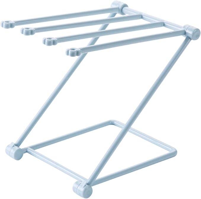 GOTOTOP Folding Towel Drying Rack with 4 Arms, Hanging Towel Holder for Kitchen Organization, Well Organized, Easy to Take (Light Blue)