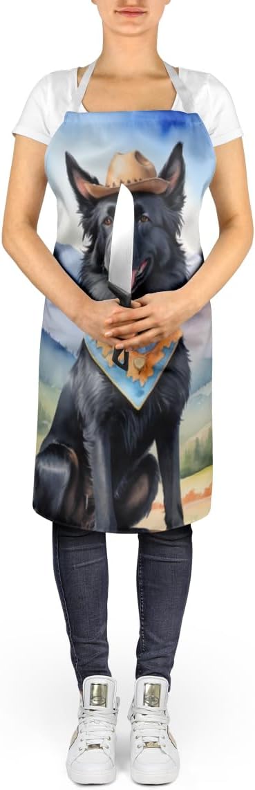 Caroline's Treasures Belgian Sheepdog Cowboy Welcome Apron Cooking Kitchen Server Baking Crafts Gardening for Adult Women Men, Unisex, Large, Multicolor