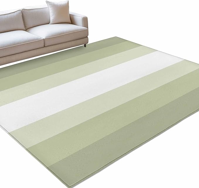 Area Rug 9x12ft, Modern Sage Green Gradient Style Washable Rugs for Living Room Bedroom Rectangle Floor Carpet, Farmhouse Ombre Stripe Soft Non-Slip Area Rugs for Dining Room