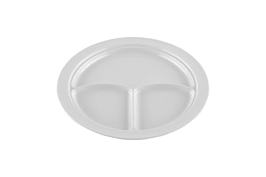 G.E.T. CP-531-W-EC Heavy-Duty 3 Compartment Plastic Divided Compartment Plates, Deep Sided, 10", White (Set of 4)