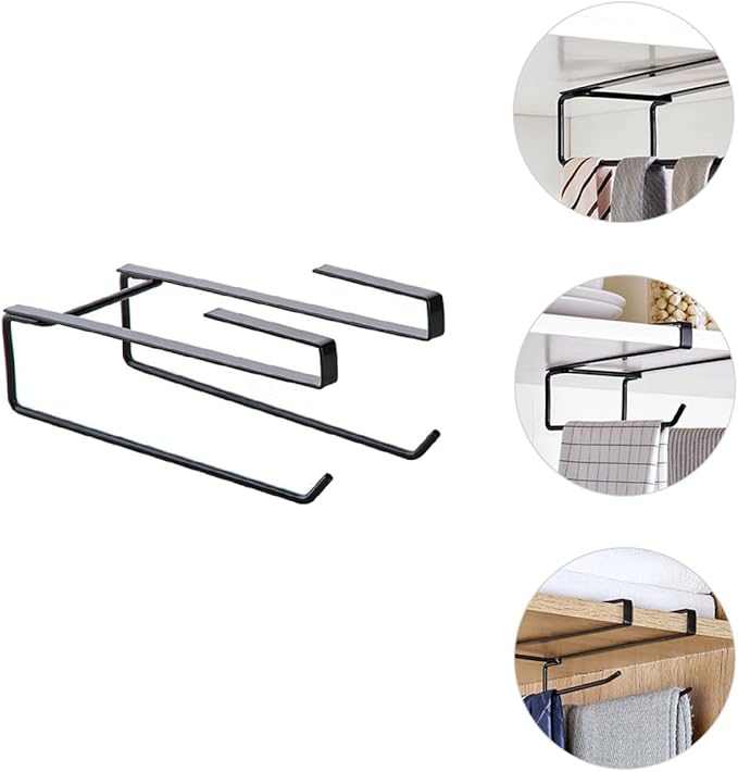 Free-Punch Wall-Mounted Paper Towel Holder Black Kitchen Cabinet Tissue Storage Rack Practical Under Cabinet Organizer for Home and Commercial Use