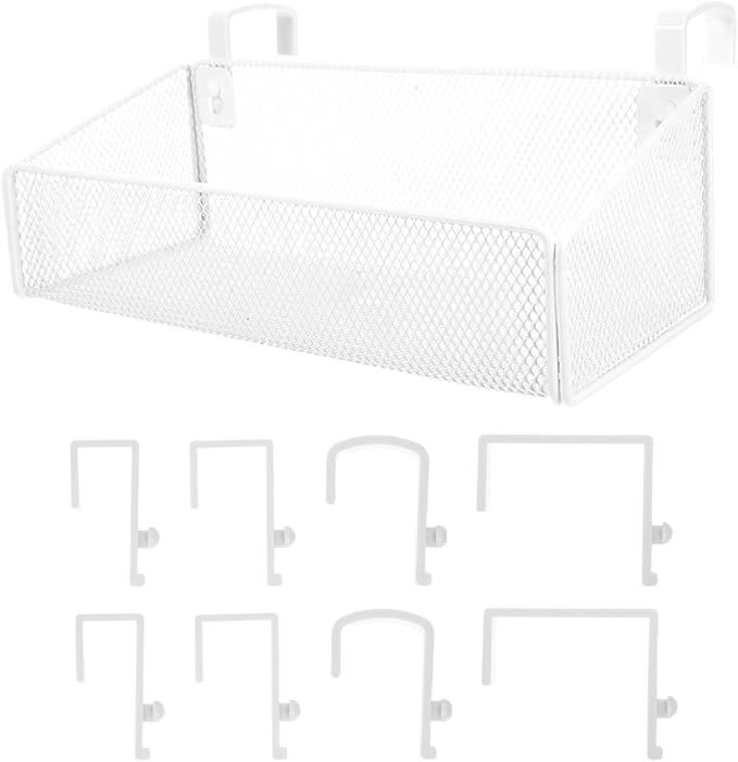 PartyKindom Hanging Bed Organizer, Metal Wire Bedside Caddy with Removable Hooks Spacious Bunk Bed Storage Basket Shelf for Phone Books Aesthetic Dorm Room Essentials Nightstand Alternative (White)