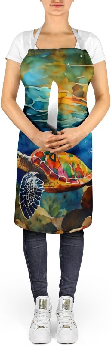 Caroline's Treasures Loggerhead Sea Turtle Apron Cooking Kitchen Server Baking Crafts Gardening for Adult Women Men, Unisex, Large, Multicolor