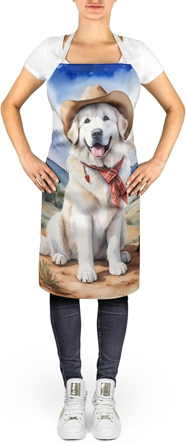 Caroline's Treasures Great Pyrenees Cowboy Welcome Apron Cooking Kitchen Server Baking Crafts Gardening for Adult Women Men, Unisex, Large, Multicolor