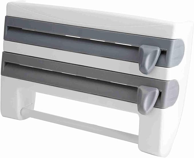 Kitchen Tool Cling Film Cut Wall Mount Storage Rack, Elegant and Convenient Paper Towel Holder for Modern Kitchen, Suitable for Foil Film Storage (Grey White)