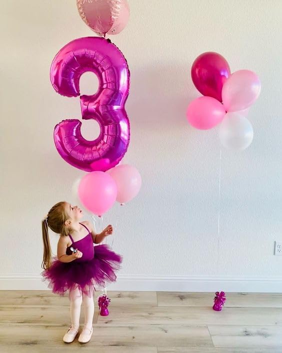 Numbers Balloon 3, 40 Inch Large Rose Purple Balloon for Three Year Old Birthday Decor, 3 13 30 31 Birthday Party Decorations for Wedding Supplies
