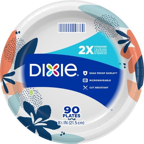Dixie Medium Paper Plates,8.5 Inch,2X Stronger,Microwave-Safe,Soak-Proof,Cut Resistant,Disposable Plates For Everyday Breakfast,Lunch,& Dinner Meals,90 Count (Pack of 6)