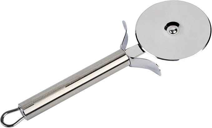Restaurantware Met Lux 13" Pizza Pan with Pizza Cutter Bundle - Stainless Steel Commercial Pizza Wheel with Finger Guard and Aluminum Pizza Disk Tray - Professional Pizza Making Set