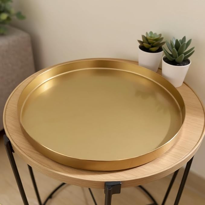 Enliven Gold Round Tray 12 Inch Brass Serving Platter | Hammered Metal Decorative Plate for Coffee Table, Bar, Kitchen, Bathroom & Display