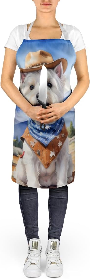 Caroline's Treasures Westie Cowboy Welcome Apron Cooking Kitchen Server Baking Crafts Gardening for Adult Women Men, Unisex, Large, Multicolor