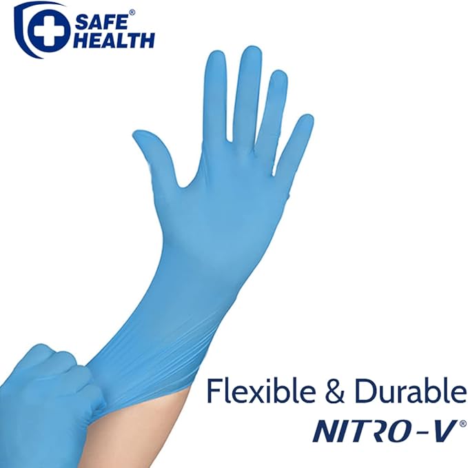 Safe Health NITRO-V Nitrile-Vinyl Synthetic Exam Disposable Gloves, Bulk Supply of 16000, Latex Free, Powder Free, Blue, Small, Medical Grade, Clinic, Nursing, Food, Hair Salon, Cleaning, Housework