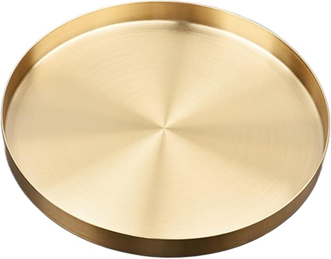 Food Tray Kitchen Stainless Steel Gold Plate Space Saving Round Shape Jewelry Display Decorative Storage Tray Desktop Bathroo (Color : L 30cm) (Gold)