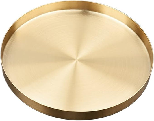 Food Tray Kitchen Stainless Steel Gold Plate Space Saving Round Shape Jewelry Display Decorative Storage Tray Desktop Bathroo (Color : L 30cm) (Gold)