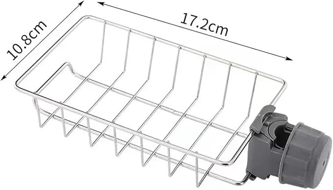 Adjustable Sink Faucet Shelf, Stainless Steel Over Faucet Drain Rack for Sponge Soap and Towel, Rotatable Kitchen Bathroom Organizer with Hooks(B)