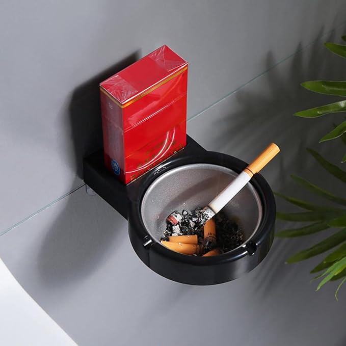 Ascher Wall Ashtray, Punch-Free Ashtray with Suction Cup Toilet Hanging Bathroom Kitchen Bar Storage Cup Cigarette Tool Box