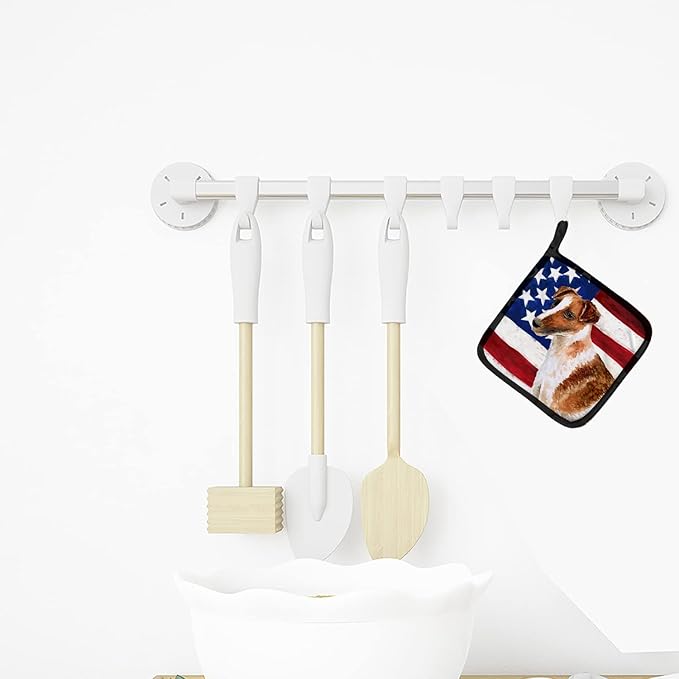 Caroline's Treasures BB9647PTHD Smooth Fox Terrier Patriotic Pair of Pot Holders Kitchen Heat Resistant Pot Holders Sets Oven Hot Pads for Cooking Baking BBQ, 7 1/2 x 7 1/2