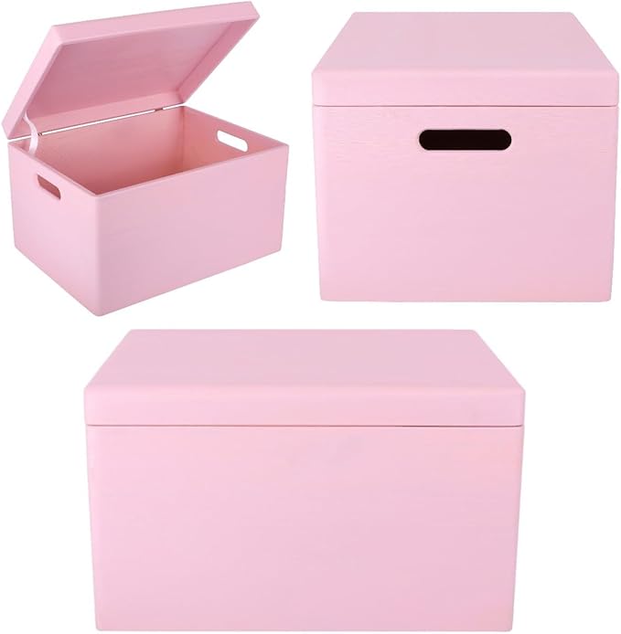 Creative Deco Large Pink Wooden Box Storage with Hinged Lid | 15.8x11.8x9.44in (+-0.5) | Keepsake Gift Box Storage Document | Wood Chest Trunk PRODUCT NOT INTENDED FOR 15 YEARS OR BELOW