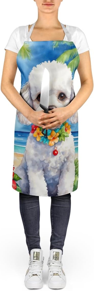 Caroline's Treasures White Poodle Luau Apron Cooking Kitchen Server Baking Crafts Gardening for Adult Women Men, Unisex, Large, Multicolor