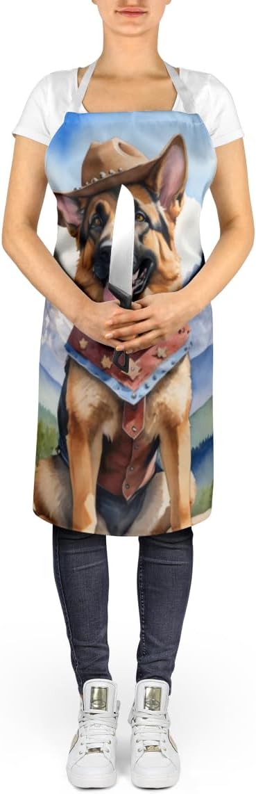 Caroline's Treasures German Shepherd Cowboy Welcome Apron Cooking Kitchen Server Baking Crafts Gardening for Adult Women Men, Unisex, Large, Multicolor