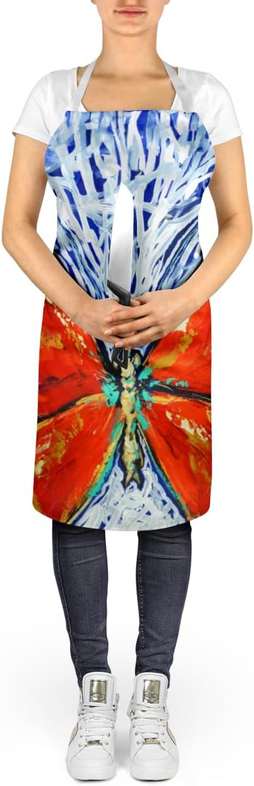 Caroline's Treasures Red Glider Butterfly Apron Cooking Kitchen Server Baking Crafts Gardening for Adult Women Men, Unisex, Large, Multicolor