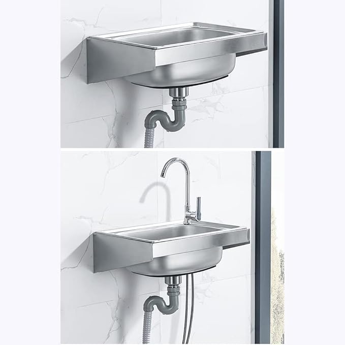 Stainless Steel Wall Mount Hand Sink - Commercial Hand Washing Basin for Restaurant, Kitchen and Home - with Bracket,Kita-68x44cm