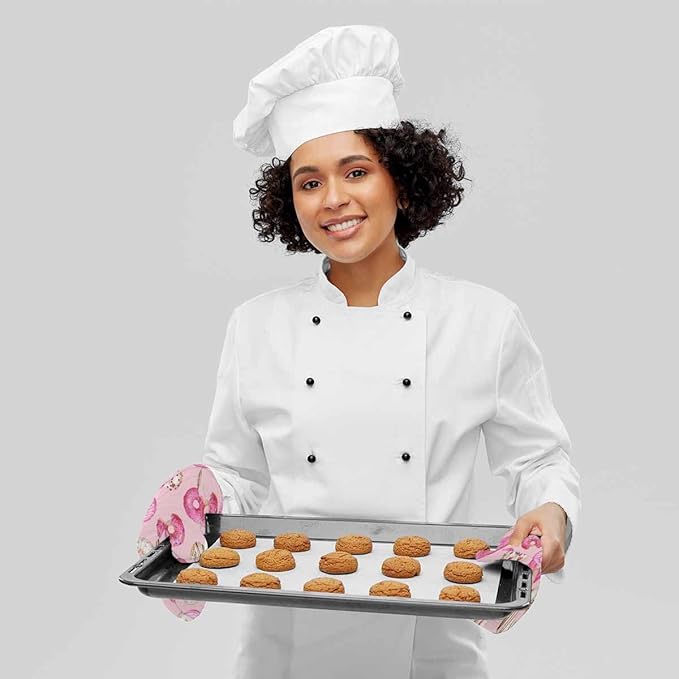 Mxocom Watercolor Donuts Silicone Oven Mitts and Pot Holders Sets Pink Donuts Background BBQ Gloves for Kitchen,Cooking,Baking,Grilling