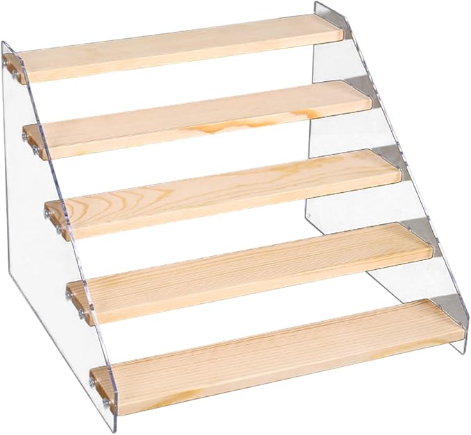 MSUIINT Spice Rack Organizer for Cabinet & Countertop - 30 cm Seasoning Organizer Spice Shelf and Kitchen Cabinet Storage - Space Saving Wooden Display Risers Holder Showcase Fixtures Jewelry (5 Tier)