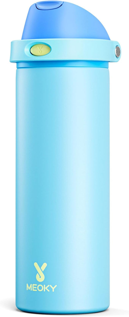 24 oz Insulated Water Bottle for Men: Meoky Stainless Steel Water Bottle with 2-in-1 Straw and Spout Lid - Leak Proof, Cold for 24 Hours, Fits in Car Cup Holder, BPA-Free for Sports Travel, Azure
