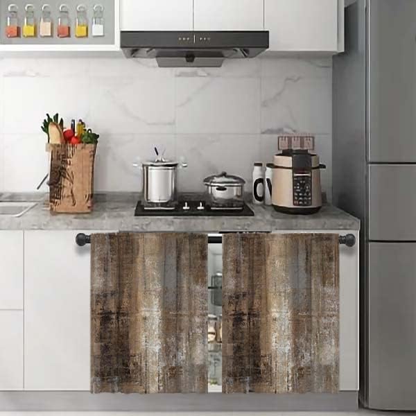 MCALK Brown Kitchen Curtains Tiers Set 2 Piece for Windows Grey Kitchen Window Curtains Set,Modern Abstract Art Valances for Living Room(24" Tiers Set)