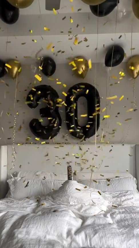 30 Balloon Number, 40 Inch Happy 30th Birthday Decoration for Her Him, Black Foil Number Balloons for Celebration Engagement Memorial Day's Big Event Supplies