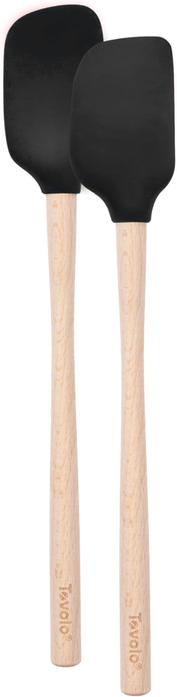Tovolo Mini Spoon Spatula Wooden Handle Set for Cooking and Baking, Heat Resistant Safe for Cast Iron BPA Free Silicone Mixing Tool Natural Wood Perfect for Scraper Mixing Spooning, Black