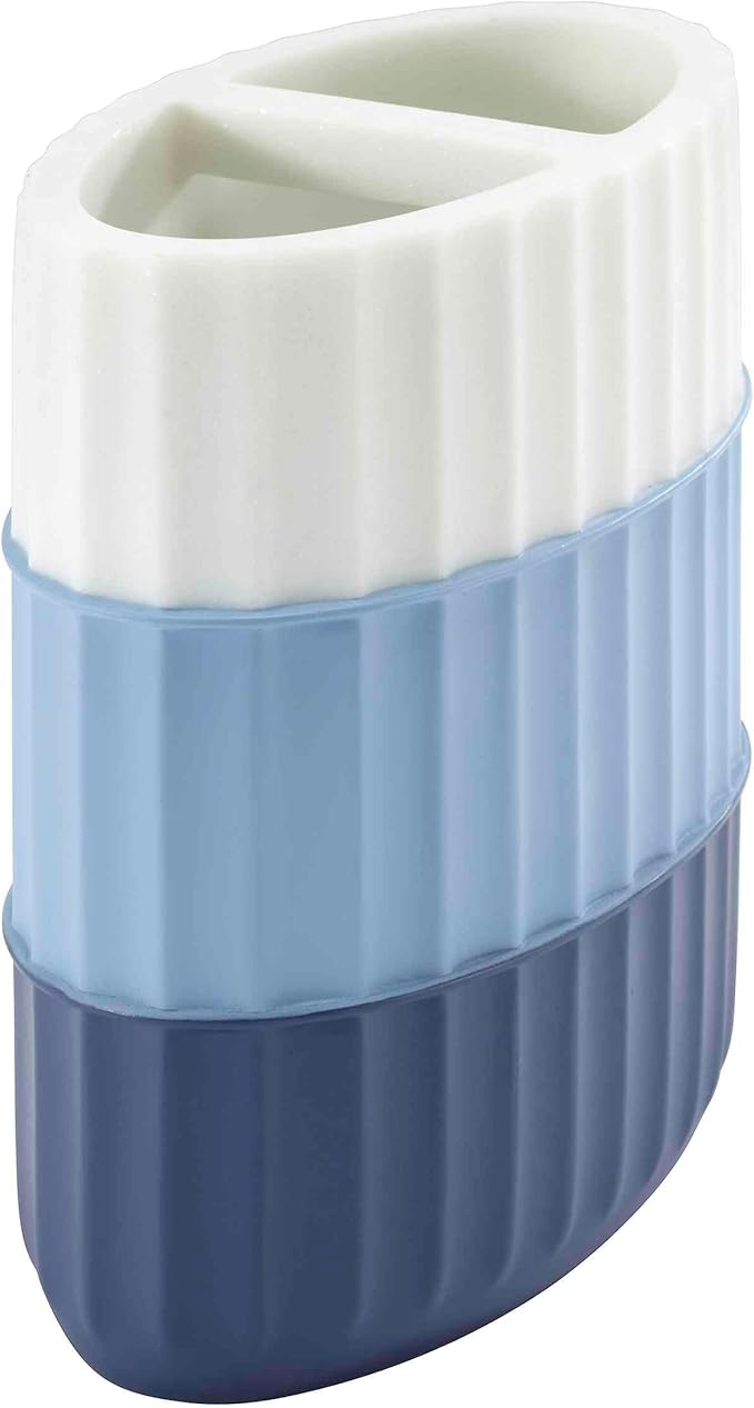 Izod - Bathroom Set, 2pc Countertop Accessories, Striped Resin Toothbrush Holder & Lotion Pump, Dorm Room Essentials (Clubhouse Collection, Blue)