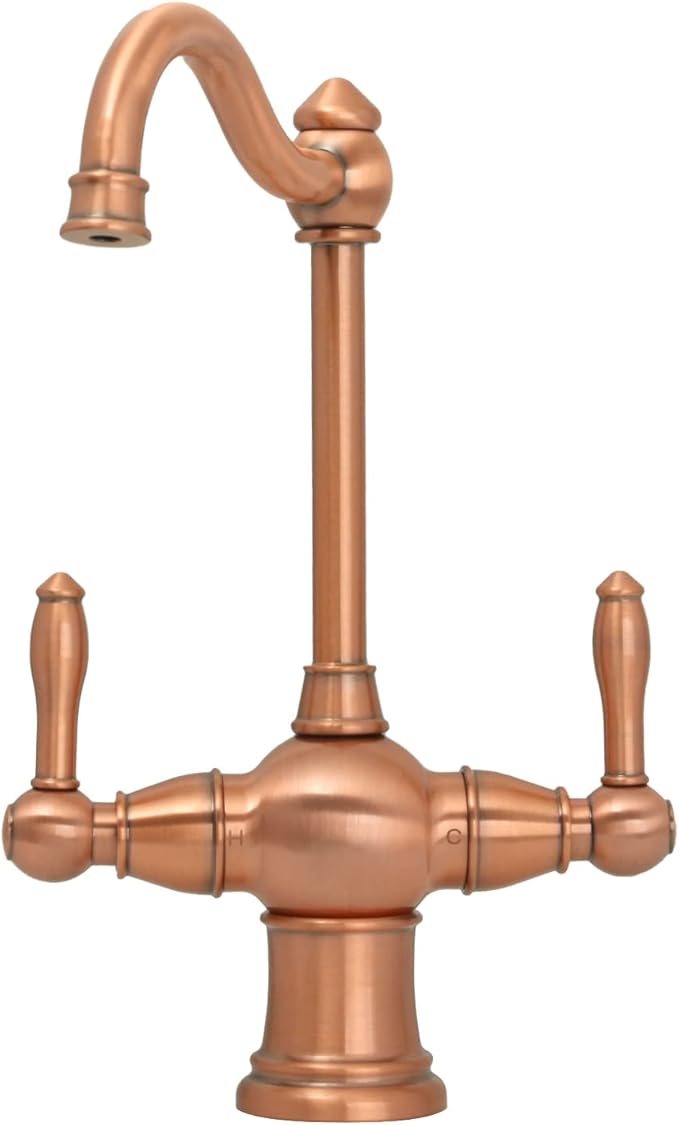 Akicon Two-Handles Copper Drinking Water Filter Faucet, Dual Lever Hot and Cold Water Faucet for Instant Hot Water Tank Dispenser & Filtration System (Classical Style)