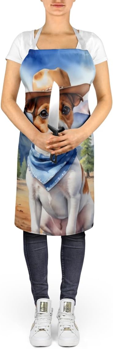 Caroline's Treasures Jack Russell Terrier Cowboy Welcome Apron Cooking Kitchen Server Baking Crafts Gardening for Adult Women Men, Unisex, Large, Multicolor