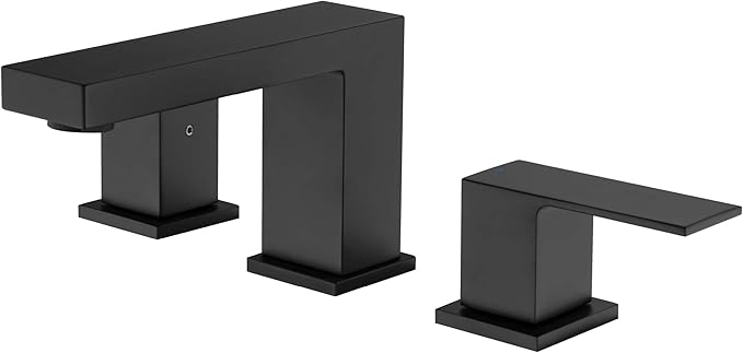 KIBI 2-Handle Cube Bathroom Sink Faucet with Drain Assembly | 3-Hole Installation, Solid Brass Construction | 8-Inch Wide Spread Lavatory Faucet | Matte Black, KBF1024
