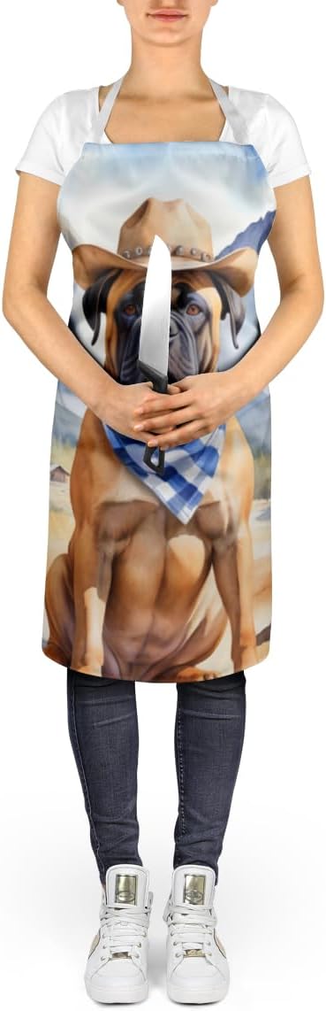 Caroline's Treasures Bullmastiff Cowboy Welcome Apron Cooking Kitchen Server Baking Crafts Gardening for Adult Women Men, Unisex, Large, Multicolor
