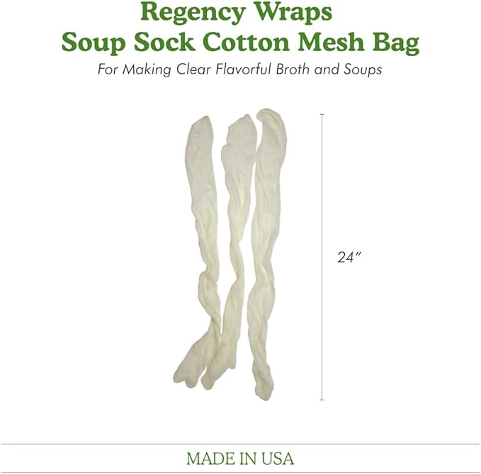 Regency Wraps Soup Socks, 24-inch 100 Pack, Natural Cotton Mesh Bags; for Clear Broths, Delicious Soups with No Straining; Fits Whole Chicken, Stew Meat, or Veggies