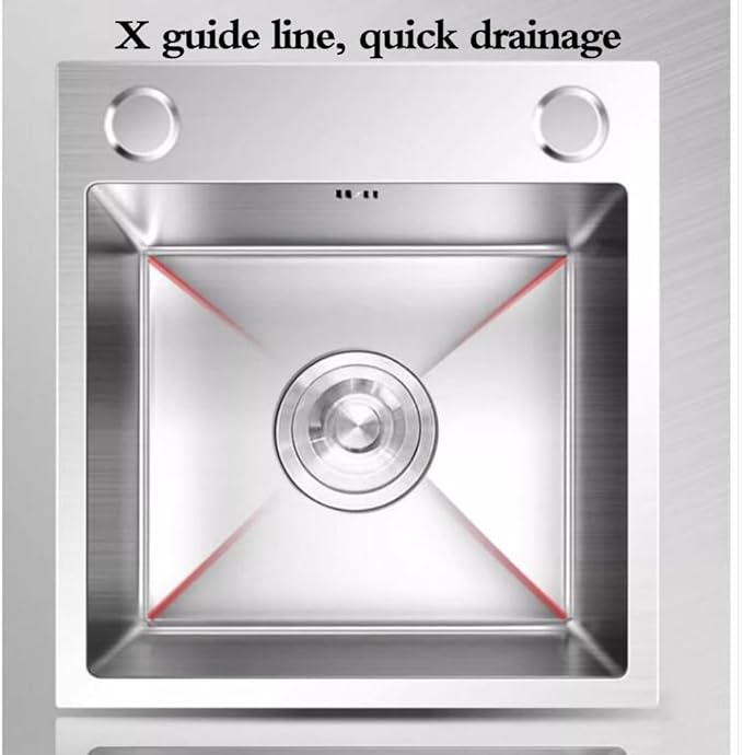Single Bowl Household Silver Square Stainless Steel Small Sink Kitchen Bar Single Bowl Sink Embedded Vegetable Sink Balcony Hand Washing Pool (Silver 45 * 45 * 22cm)