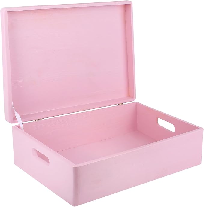 Creative Deco XL Pink Wooden Box Storage with Hinged Lid | 15.8x11.8x5.5in (+-0.5) | Keepsake with Handles | Gift Box for Tool Dog Toy Kitchen Storage | Wood Chest Trunk