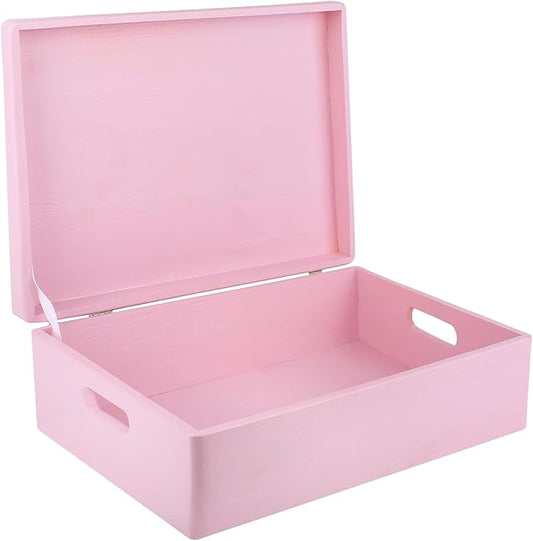 Creative Deco XL Pink Wooden Box Storage with Hinged Lid | 15.8x11.8x5.5in (+-0.5) | Keepsake with Handles | Gift Box for Tool Dog Toy Kitchen Storage | Wood Chest Trunk