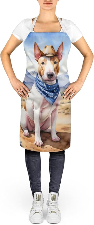 Caroline's Treasures Bull Terrier Cowboy Welcome Apron Cooking Kitchen Server Baking Crafts Gardening for Adult Women Men, Unisex, Large, Multicolor