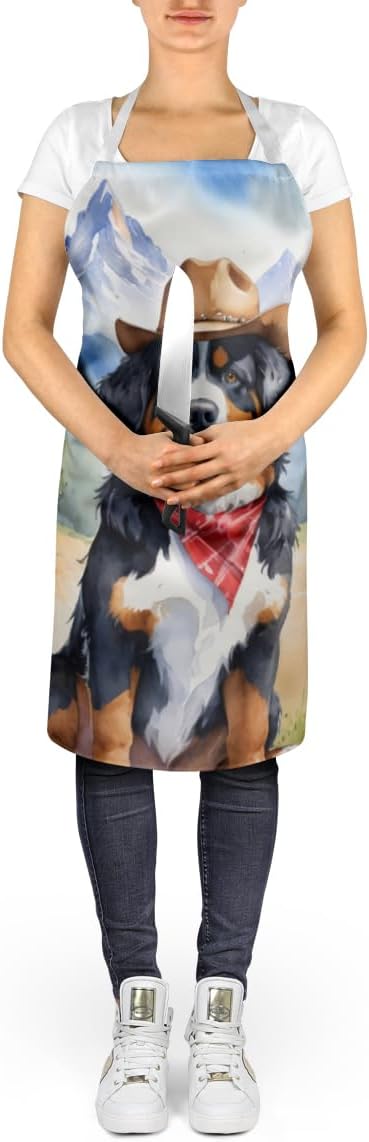 Caroline's Treasures Bernese Mountain Dog Cowboy Welcome Apron Cooking Kitchen Server Baking Crafts Gardening for Adult Women Men, Unisex, Large, Multicolor