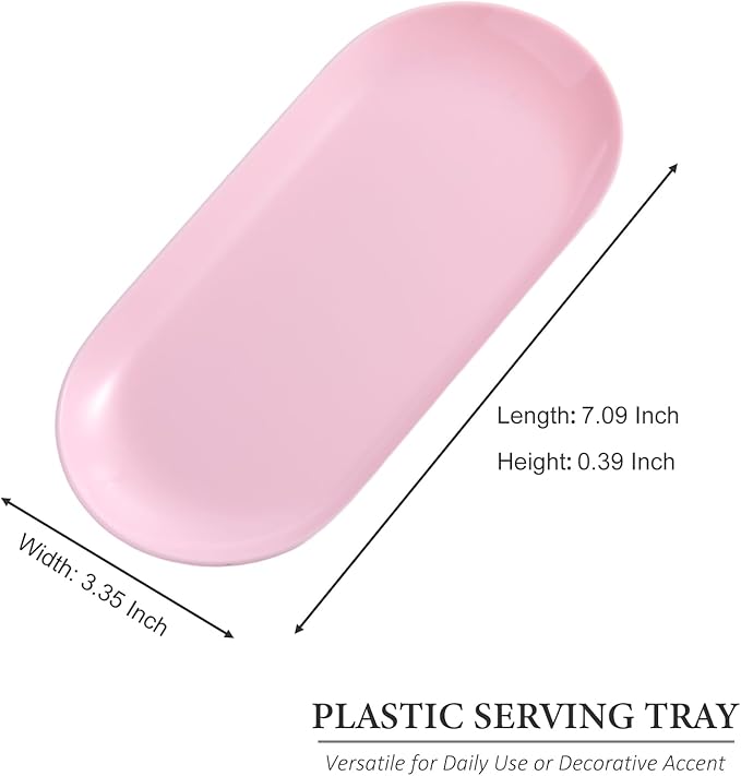 SUTOKAKA Decorative Serving Tray, Manicure Tools Storage Dish, Perfume Jewelry Dinner Placing Plate for Bedroom Kitchen Salon Supplies (Pink - 2PC, 7.09 * 3.35 * 0.39 inch)